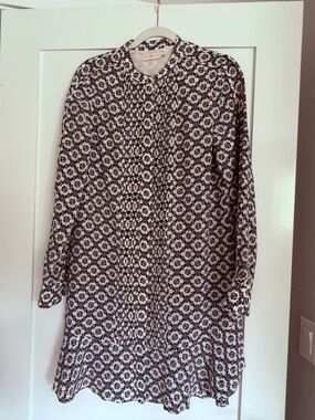 Tory Burch Black and White Long Sleeve Printed Dress